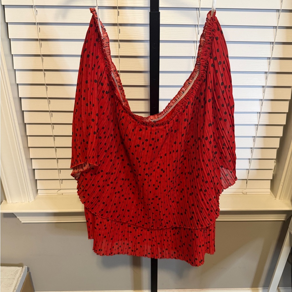 Eloquii BNWT Plus Size- Red Polka Dot- Pleated Off-Shoulder Blouse- Size 24W - Picture 7 of 7